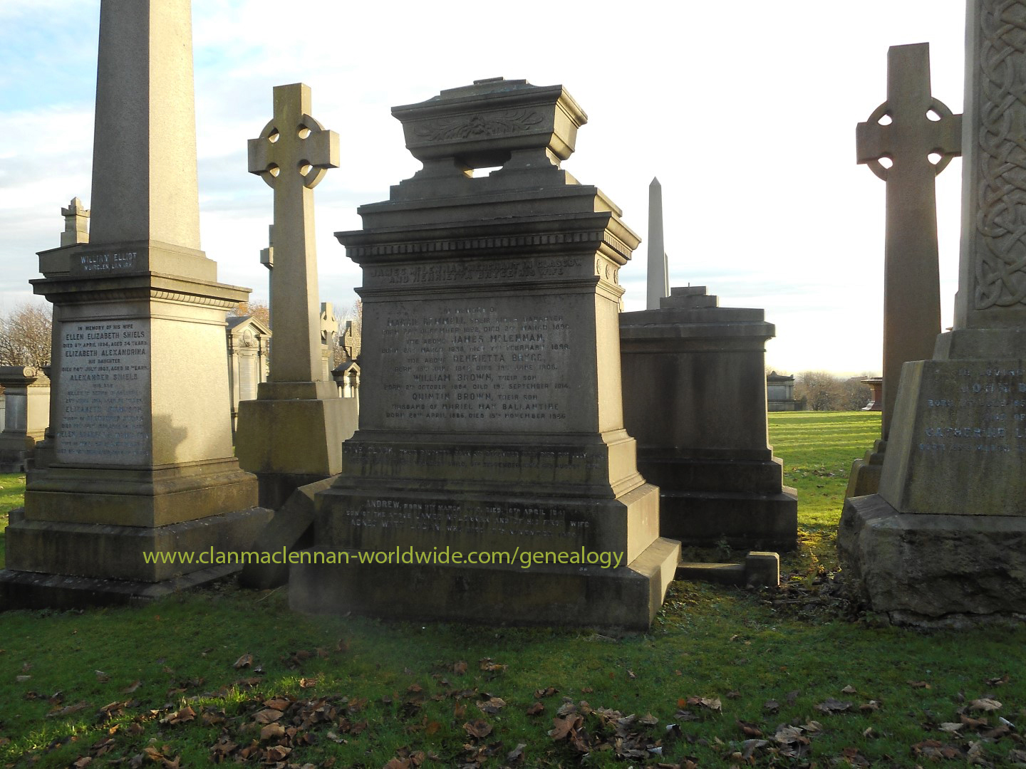 Photo of headstones/James McLennan 1838-1899 hdstn Glasgow Necropolis wide